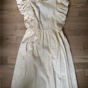 Elegant Cream Womens Dress with Ruffle Sleeves and Open Back